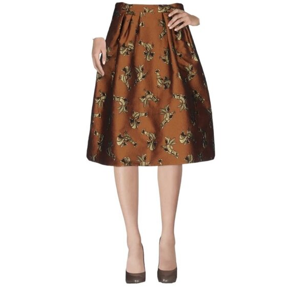 Pinko Dresses & Skirts - PINKO Women's A-Line Rooster Jacquard Metallic Skirt Size 4 Gold
